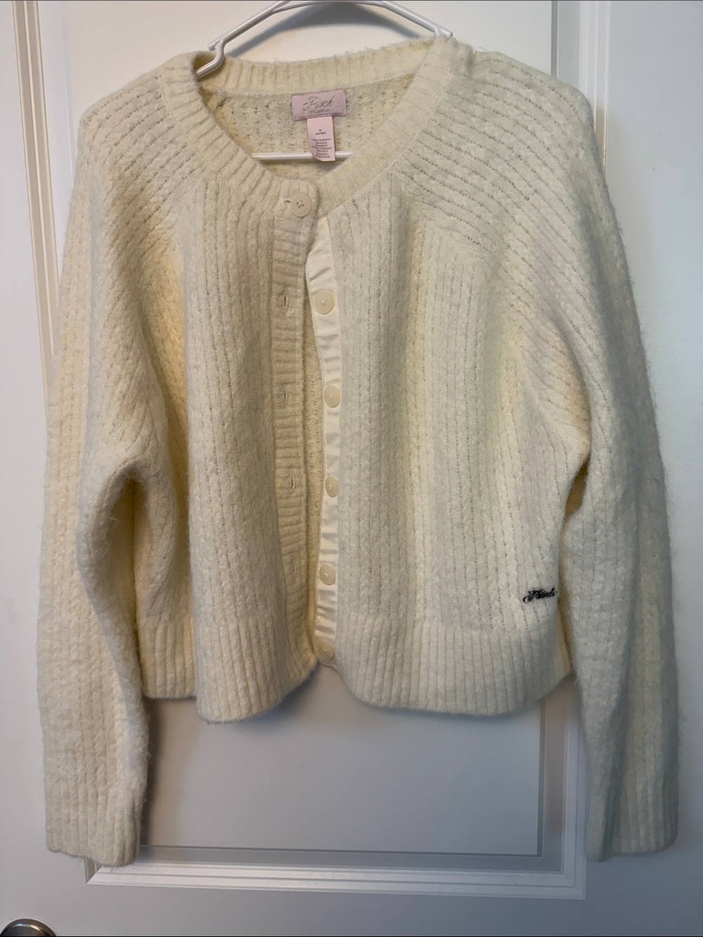 PINK Victoria's Secret Winter White Soft Pointelle Button-Front Knit Cardigan
